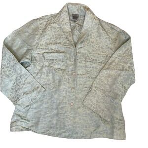 Sigrid Olsen Shirt Linen Silk Blend Size 12 Jacquard Lightweight Classic Collard